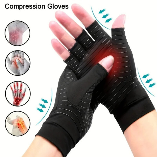 Copper Compression Gloves Anti Arthritis Fingerless Hand Support Pain Relief US