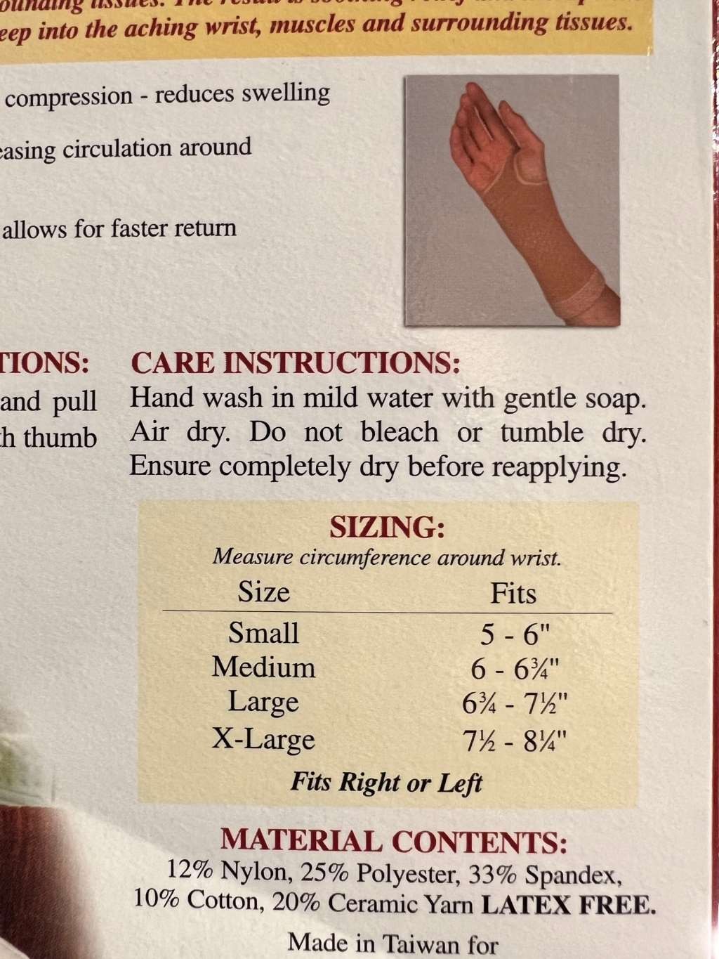 FLA Therall Joint Warming Wrist Support Beige X-Large Arthritis Care