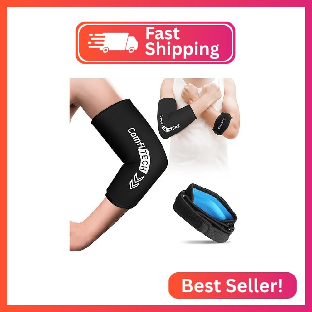 Comfitech Tennis Golfers Elbow Brace Strap & Ice Pack Wrap Combo for Men and Wom