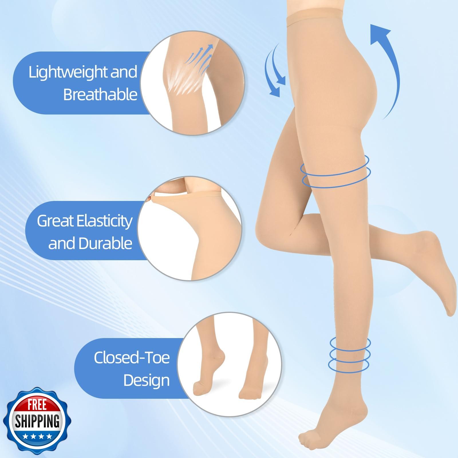 Wegitcs Compression Pantyhose for Women and Men, Closed Toe 15-20 mmHg Medica