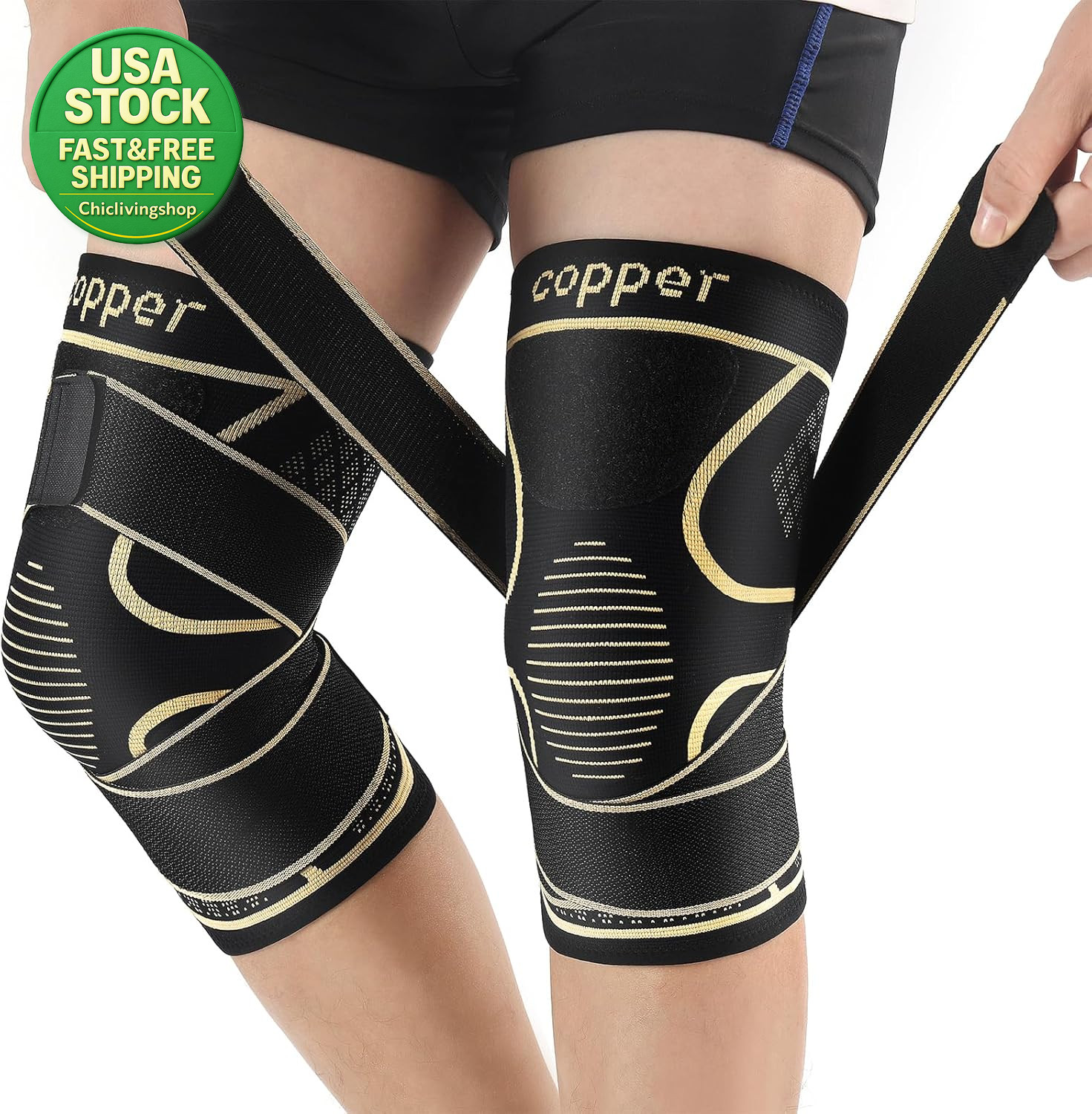 Copper Knee Braces Compression Sleeve Medium 2 Pack for Pain Relief Support