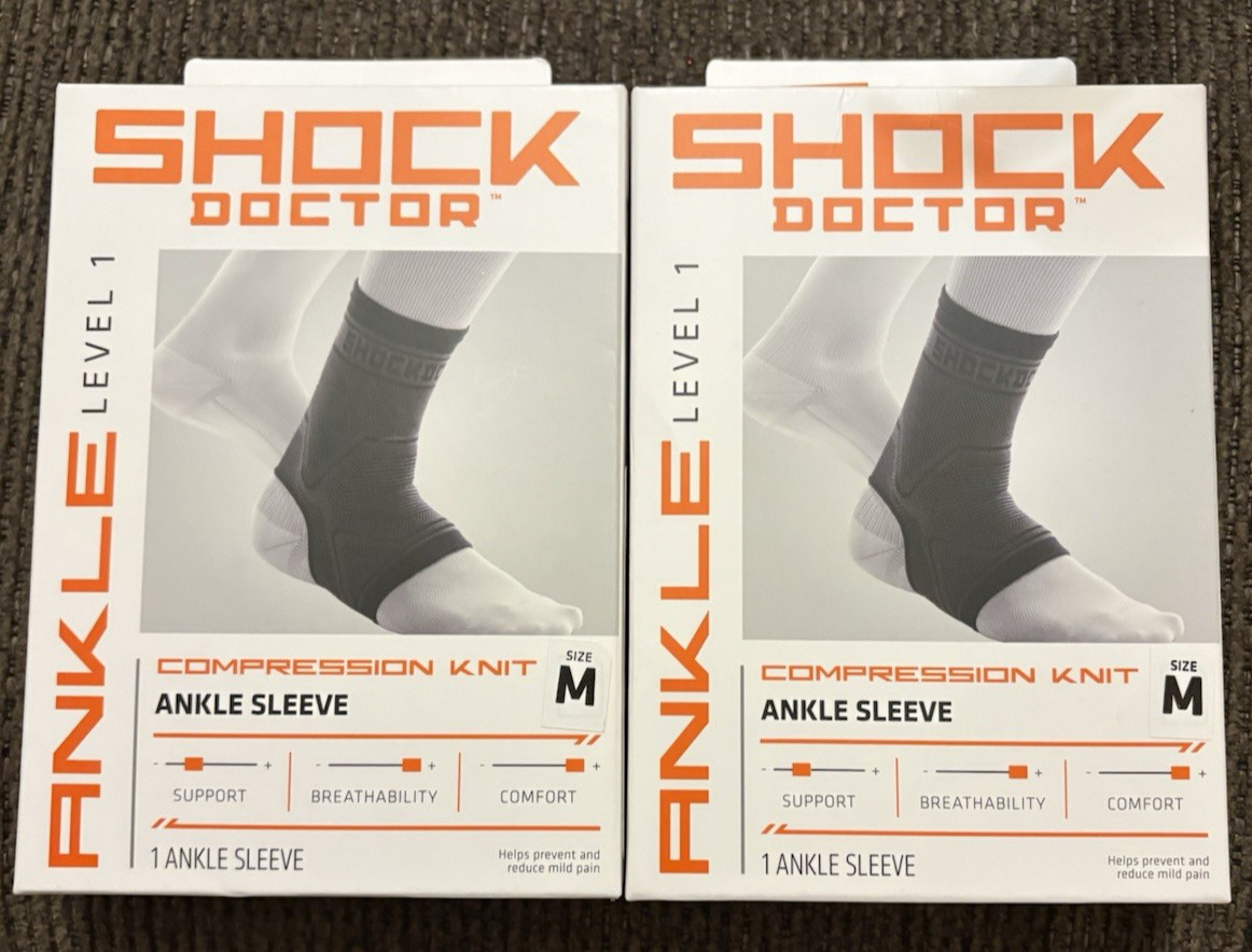 2 NIB-Shock Doctor ANKLE Sleeves/elastic Level 1 size M Compression Knit Support