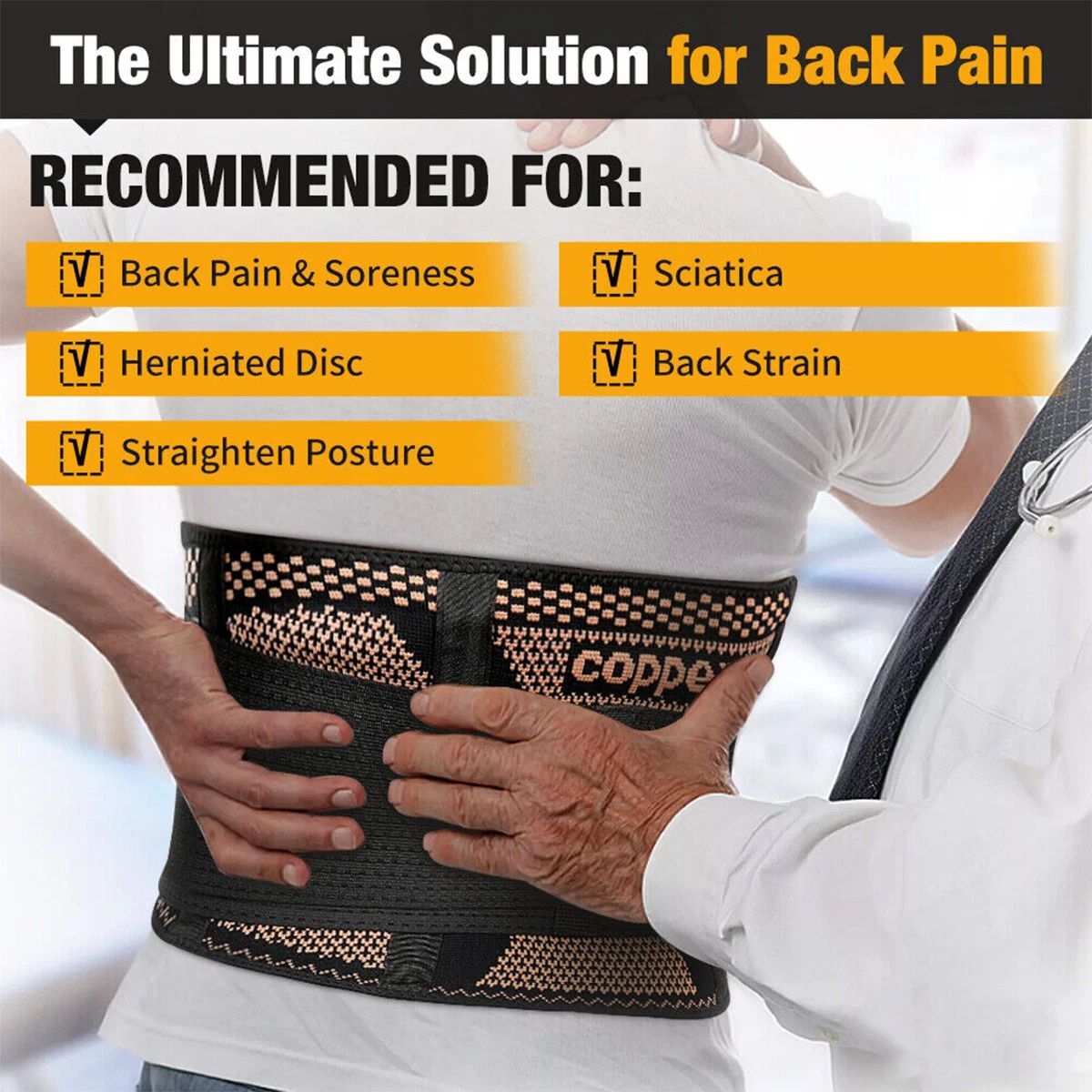 Fitness Copper Lumbar Waist Support Brace Belt Lower Back Pain Relief Gym Indoor