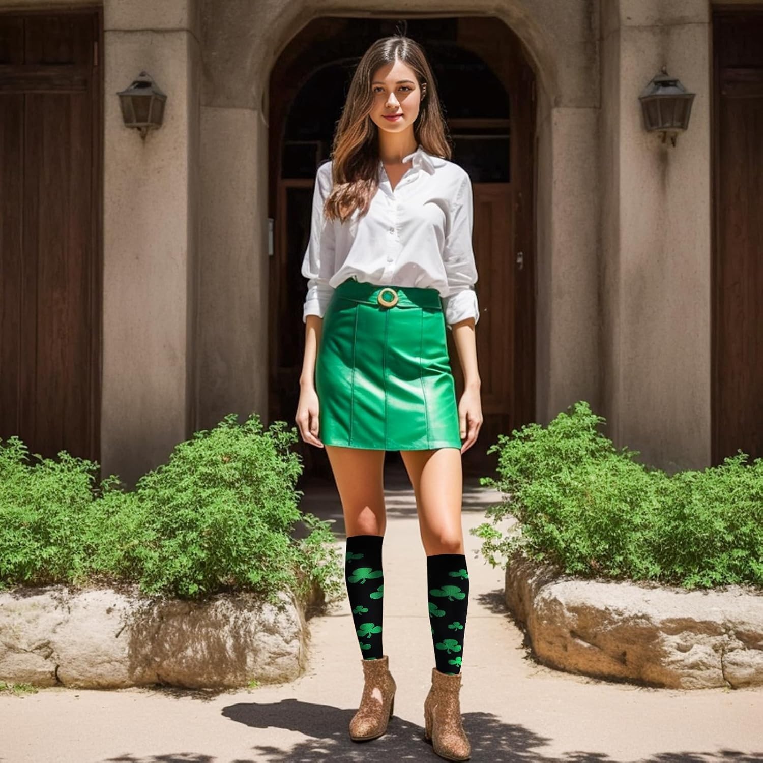 Festive Shamrock Knee-High Compression Socks for Active Women | Daily Comfort