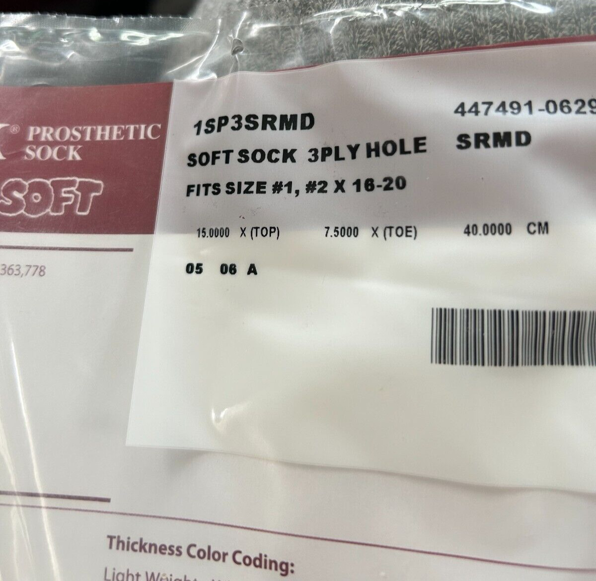 NEW Knit-Rite Soft Sock Prosthetic 1SP3SRMD 3-PLY Soft Medium 1, 2/16”-20”