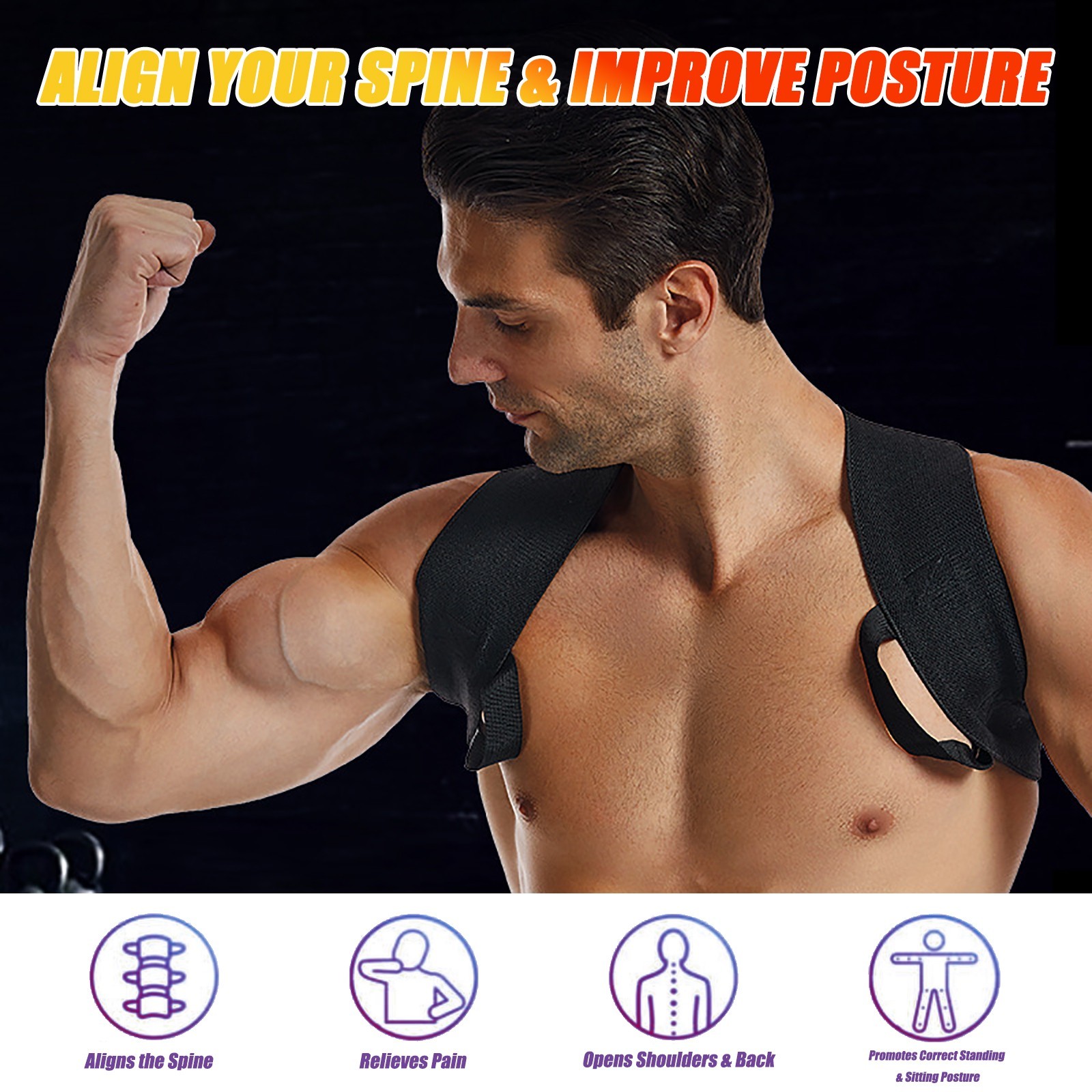 Posture Corrector Brace for Back Support, Adjustable Spine Alignment Belt