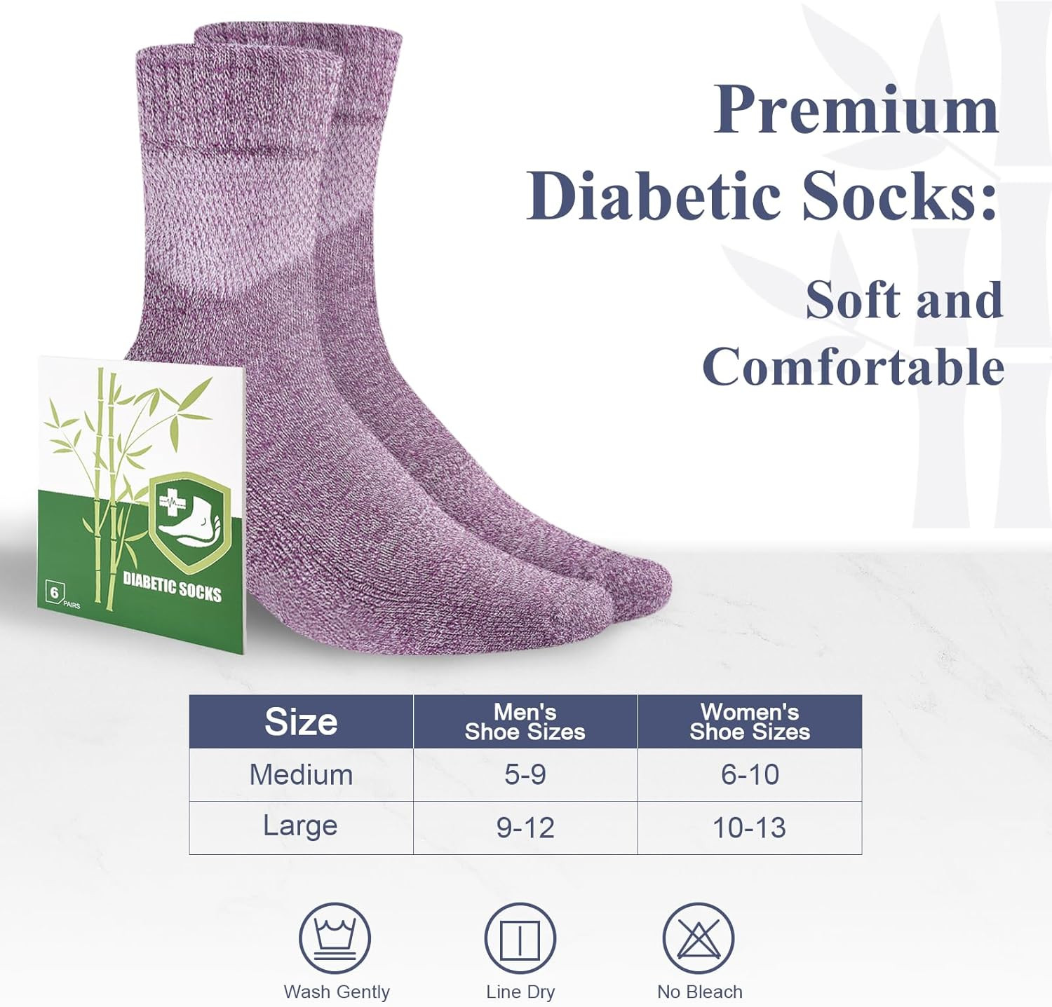 Bamboo Viscose Diabetic Socks for Women, 6 Pairs, Non Binding Wide Top | 50% bam