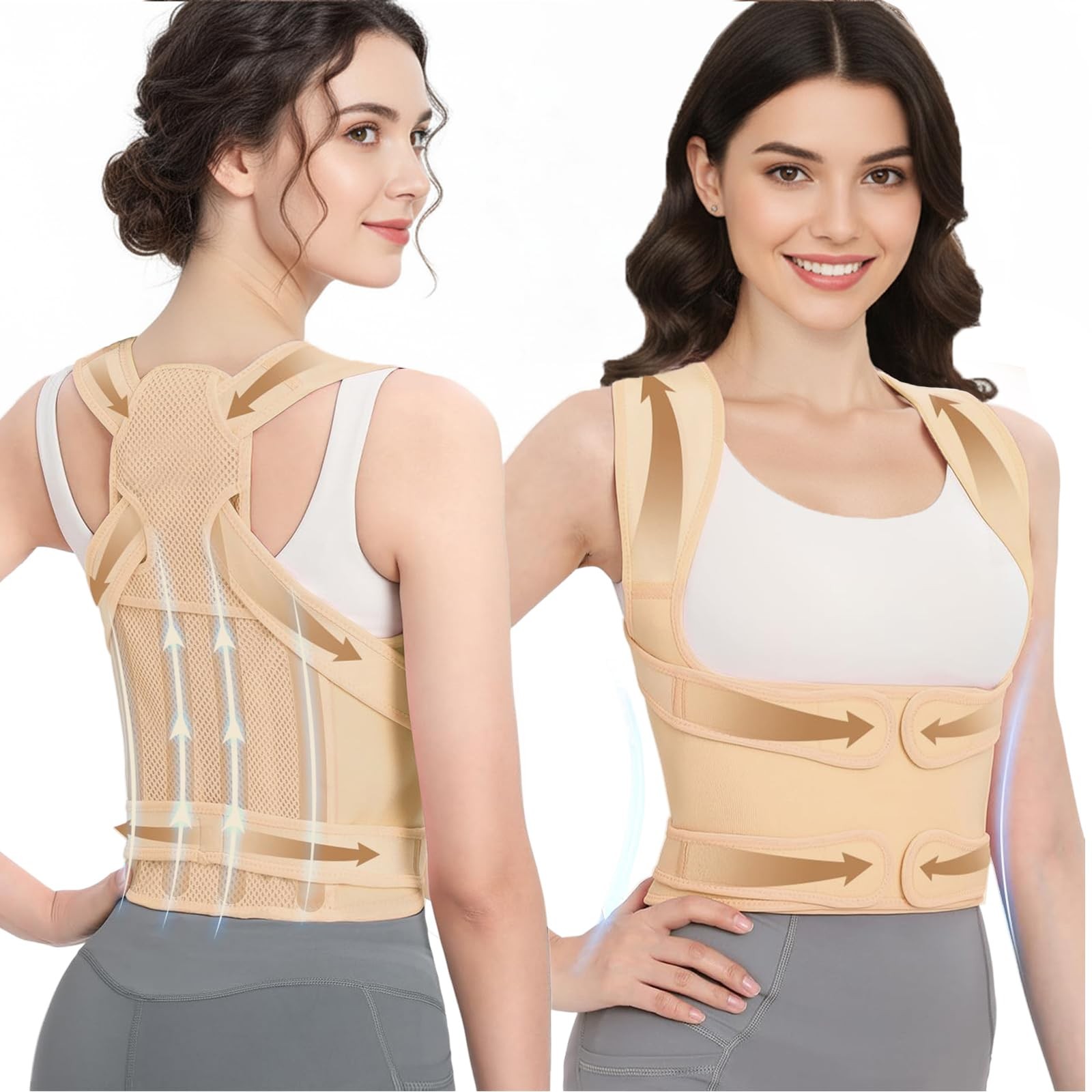 HUENIMY Posture Corrector for Women & Men – Adjustable Back Small, Beige1