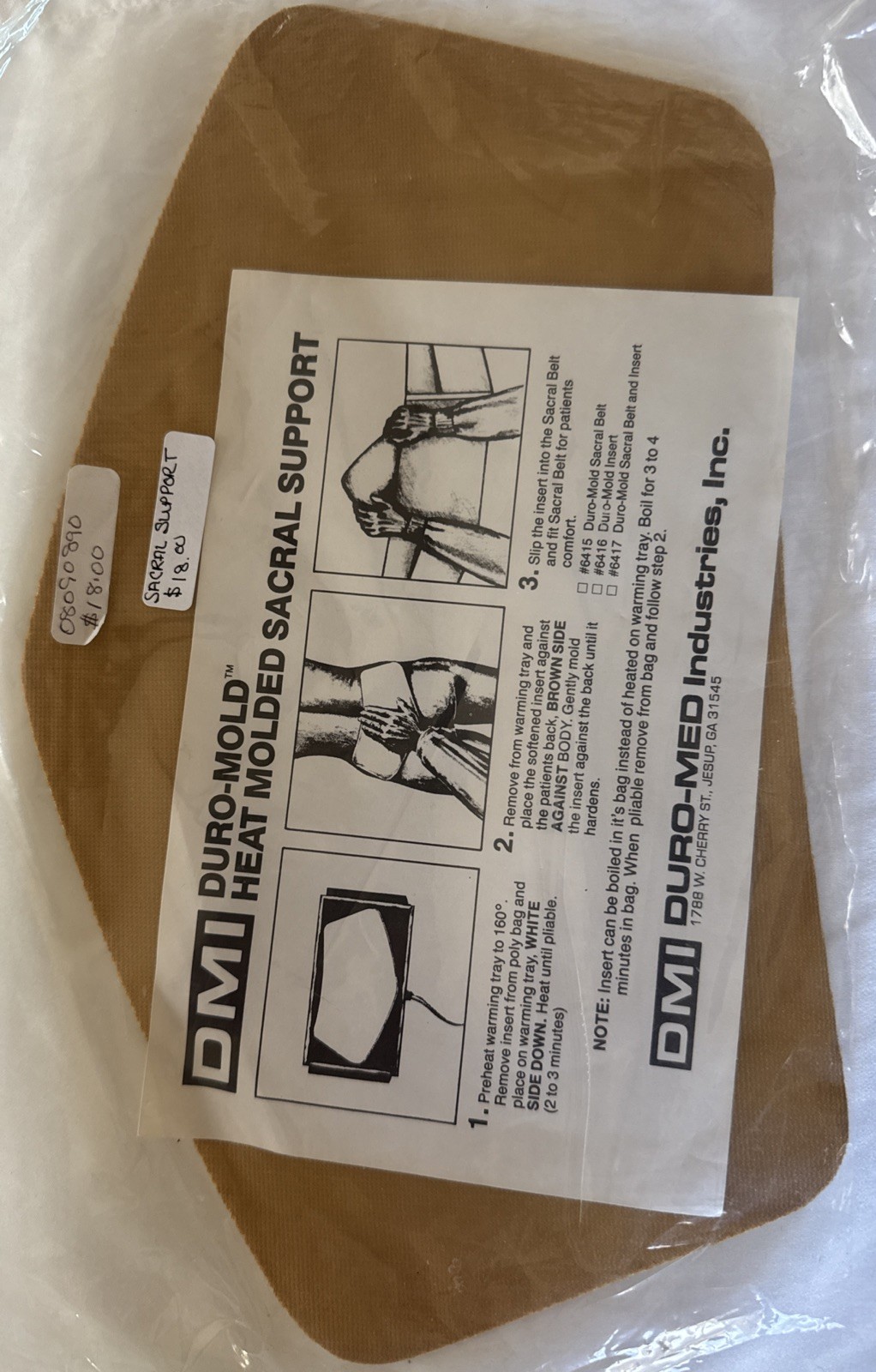 DMI Duro-Mold Heat Molded Sacral Support Insert – NEW