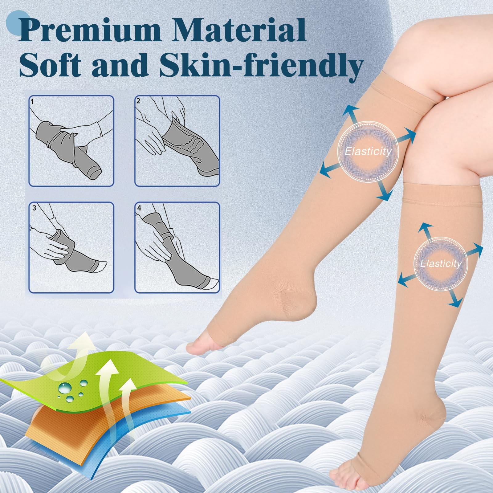 Wegitcs 2 Pairs 20-30mmHg Knee High Compression Socks for Women, Large, Beige
