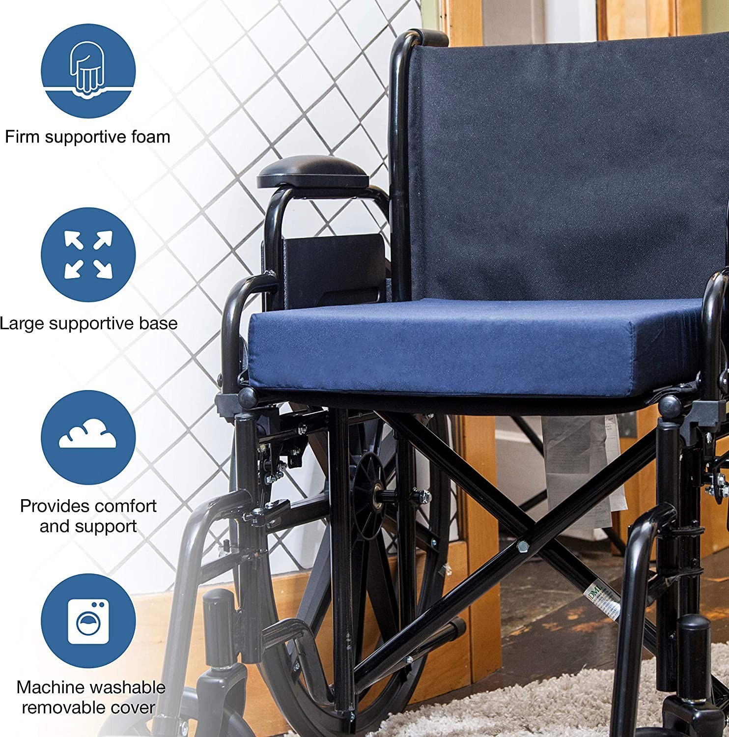 DMI Seat and Chair Cushion for Office Chairs, Wheelchairs, 3 inch thick, Blue
