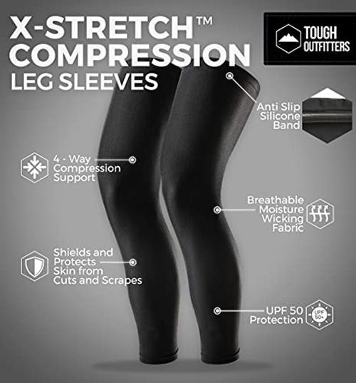 Compression Leg Sleeves – Full Leg Sleeves for Men, Women & Youth X-Large Black