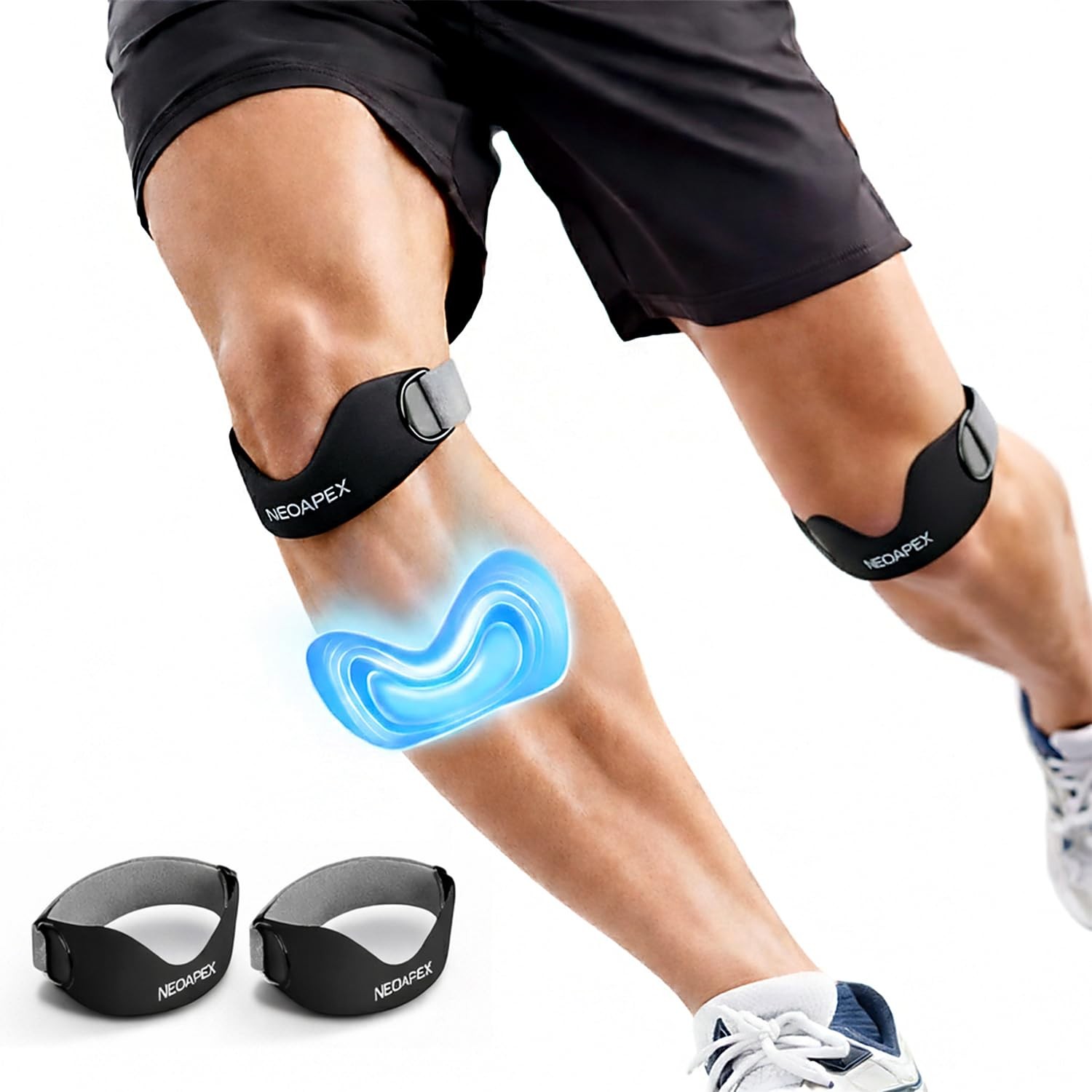 NEOAPEX 2-Pack Silicone Patellar Tendon Support Strap, One Size, Black