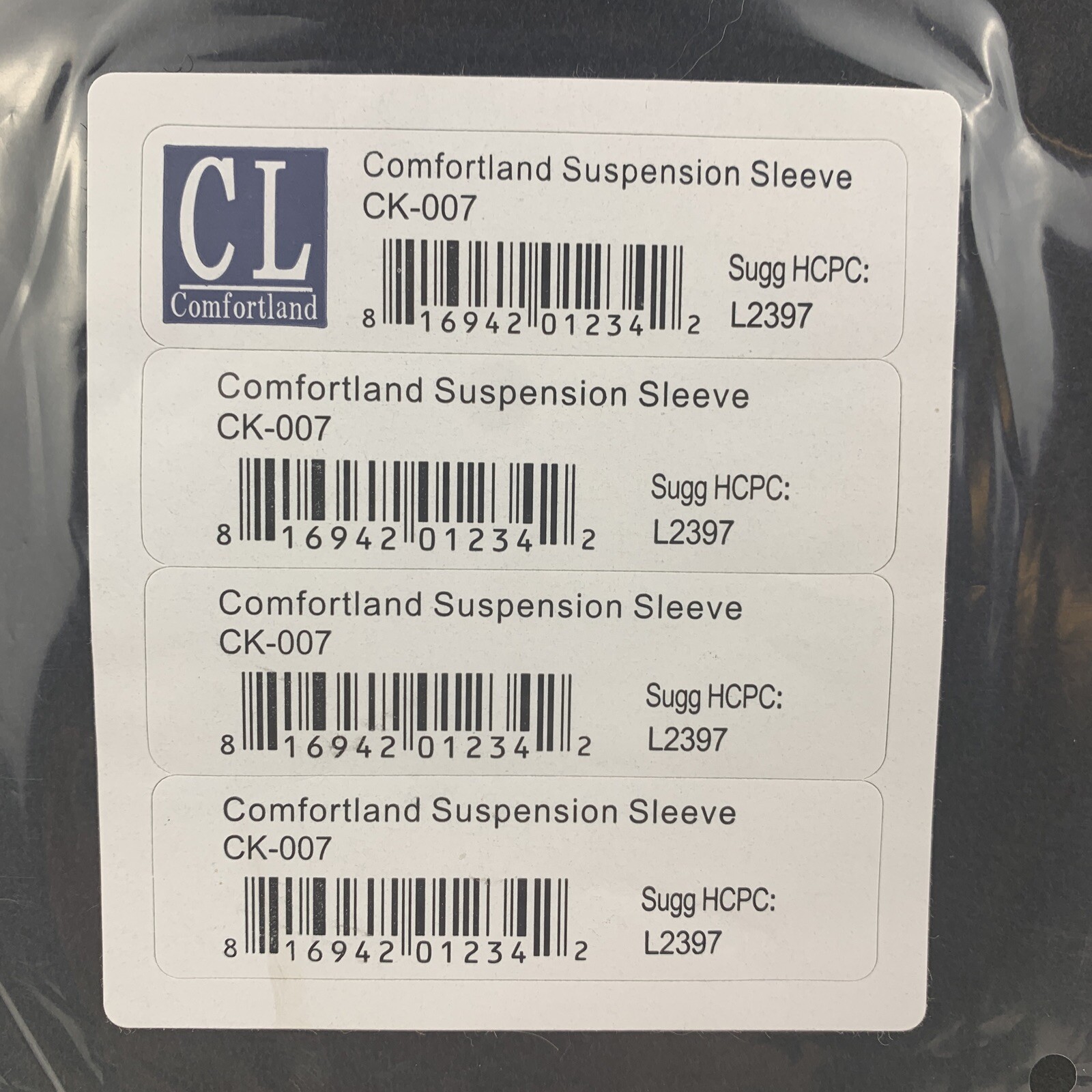 NEW Comfortland CK-007 Knee Brace Suspension Sleeve L2397 Black Comfort Land