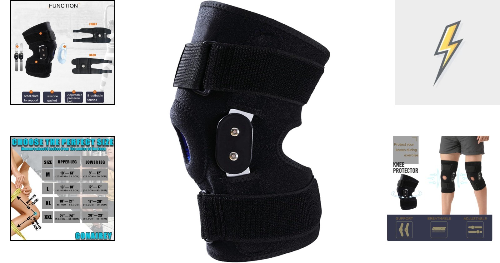Knee Brace Adult Large Support Pain Relief Adjustable Sports Therapy