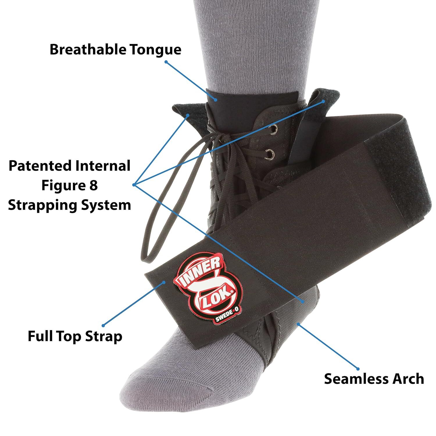 FLA Swede-O Inner Lok Ankle Brace Black Large