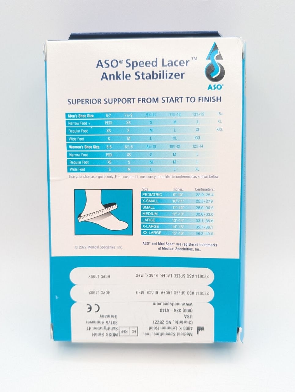 Med Spec ASO Speed Lacer Ankle Stabilizer – Medium, Black