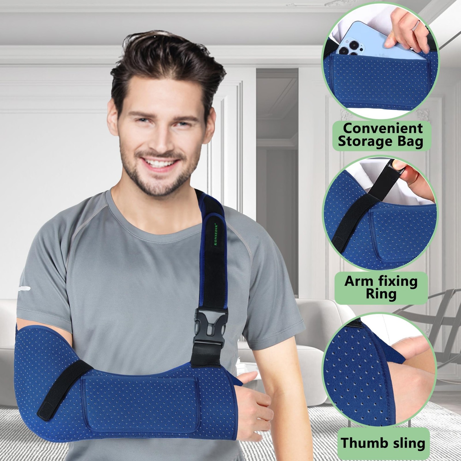 KONSEDIK Arm Sling Shoulder Support,Breathable Padded Brace with Pocket&Thumb…