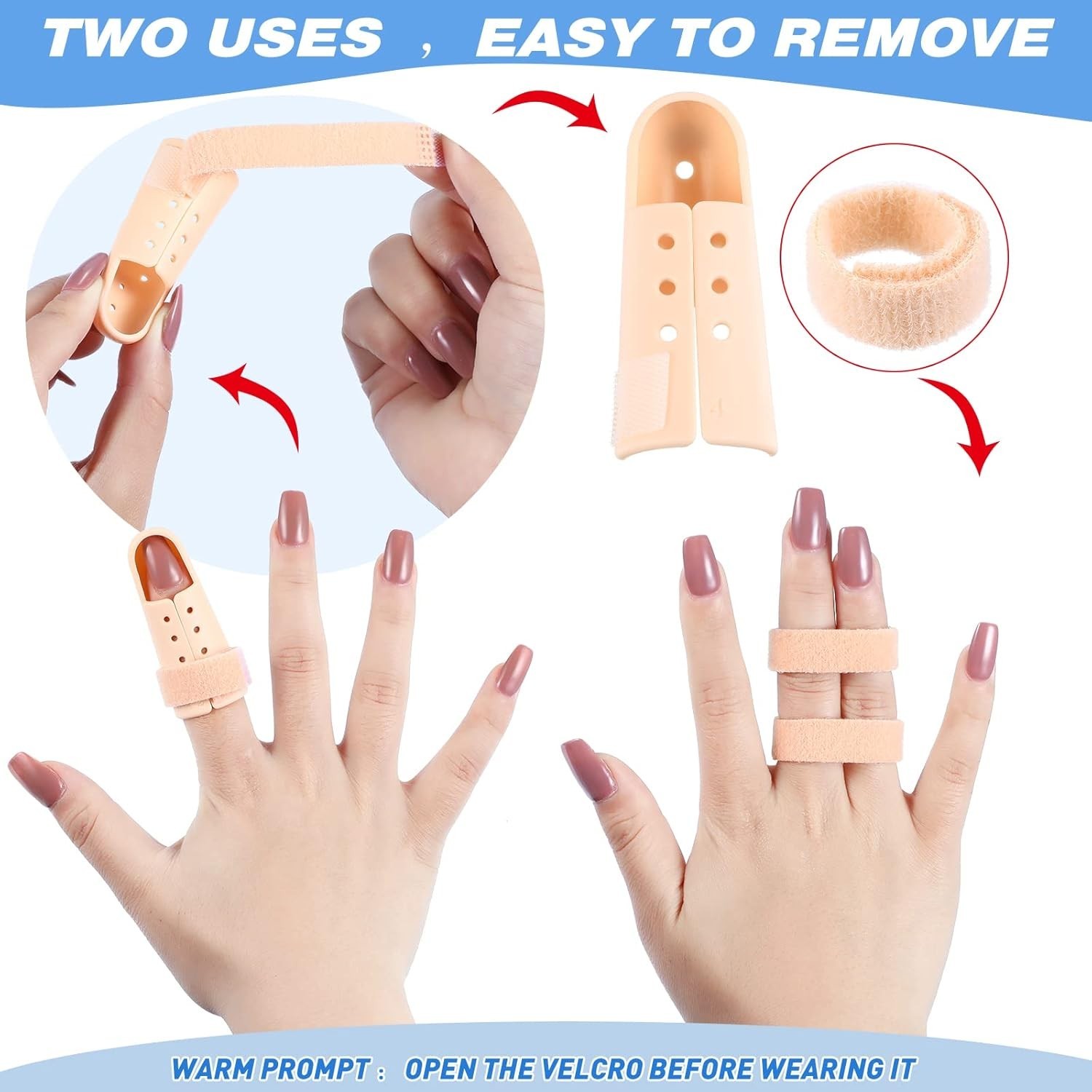 10pcs Finger Splints Set – 5 Sizes EVA Fingertip & Thumb Brace Supports (Beige)!