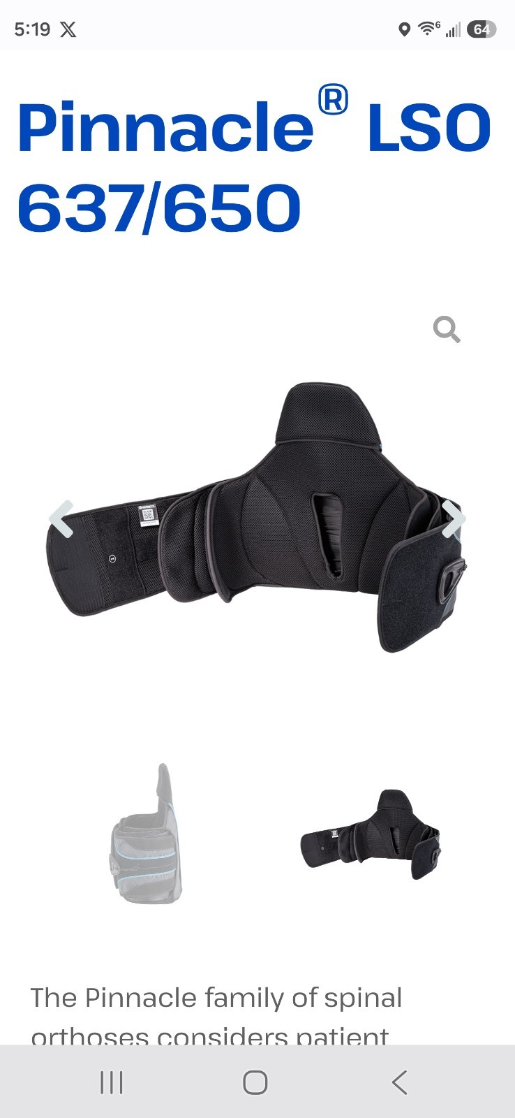 Breg Pinnacle LSO 637/650 Back Brace