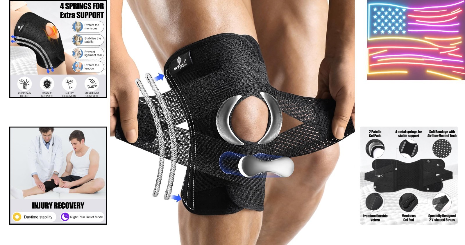 Knee Brace Compression Support Air Mesh Fabric Adjustable