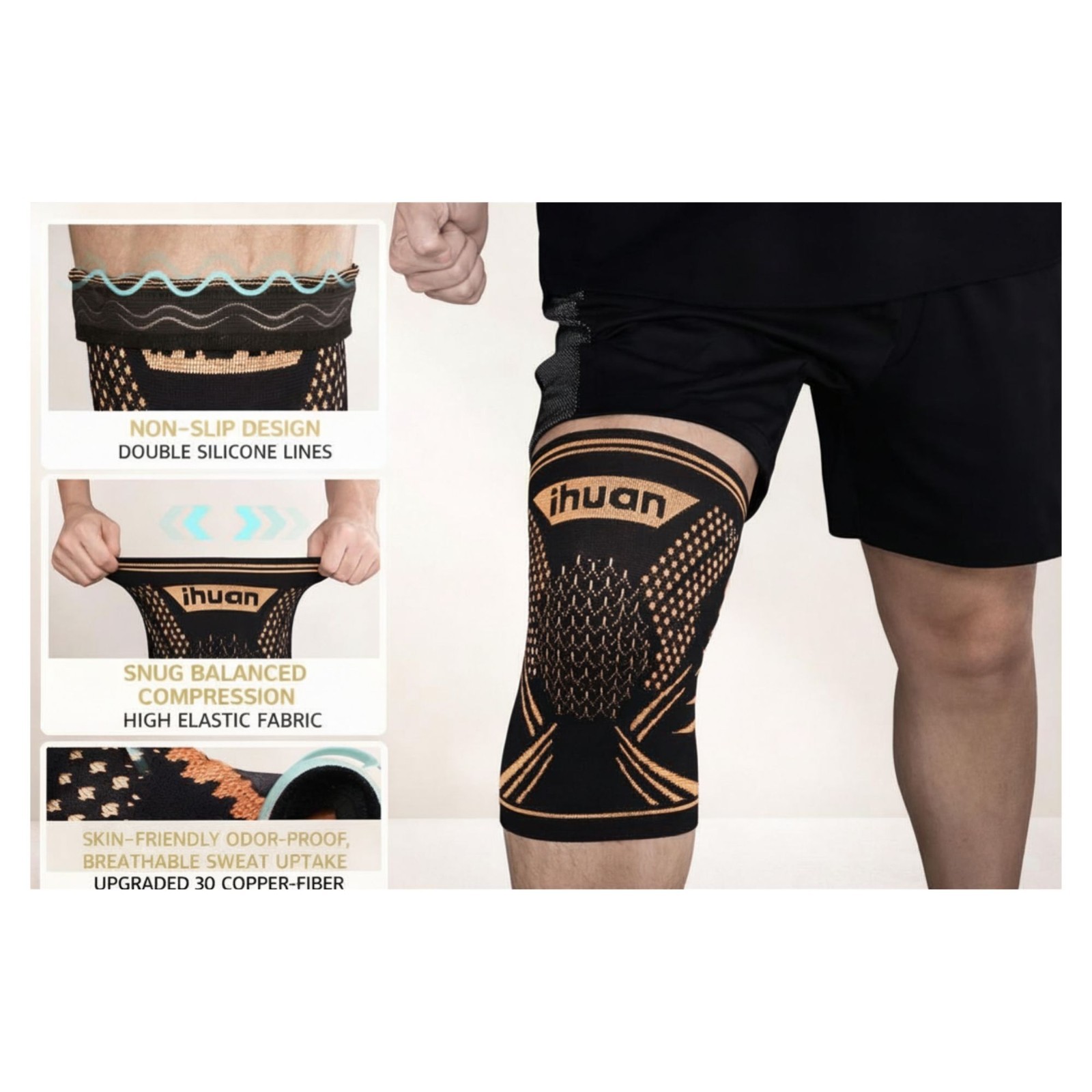Knee Compression Sleeve Support Brace Pain Relief Running Gym Fitness (2-Pack)