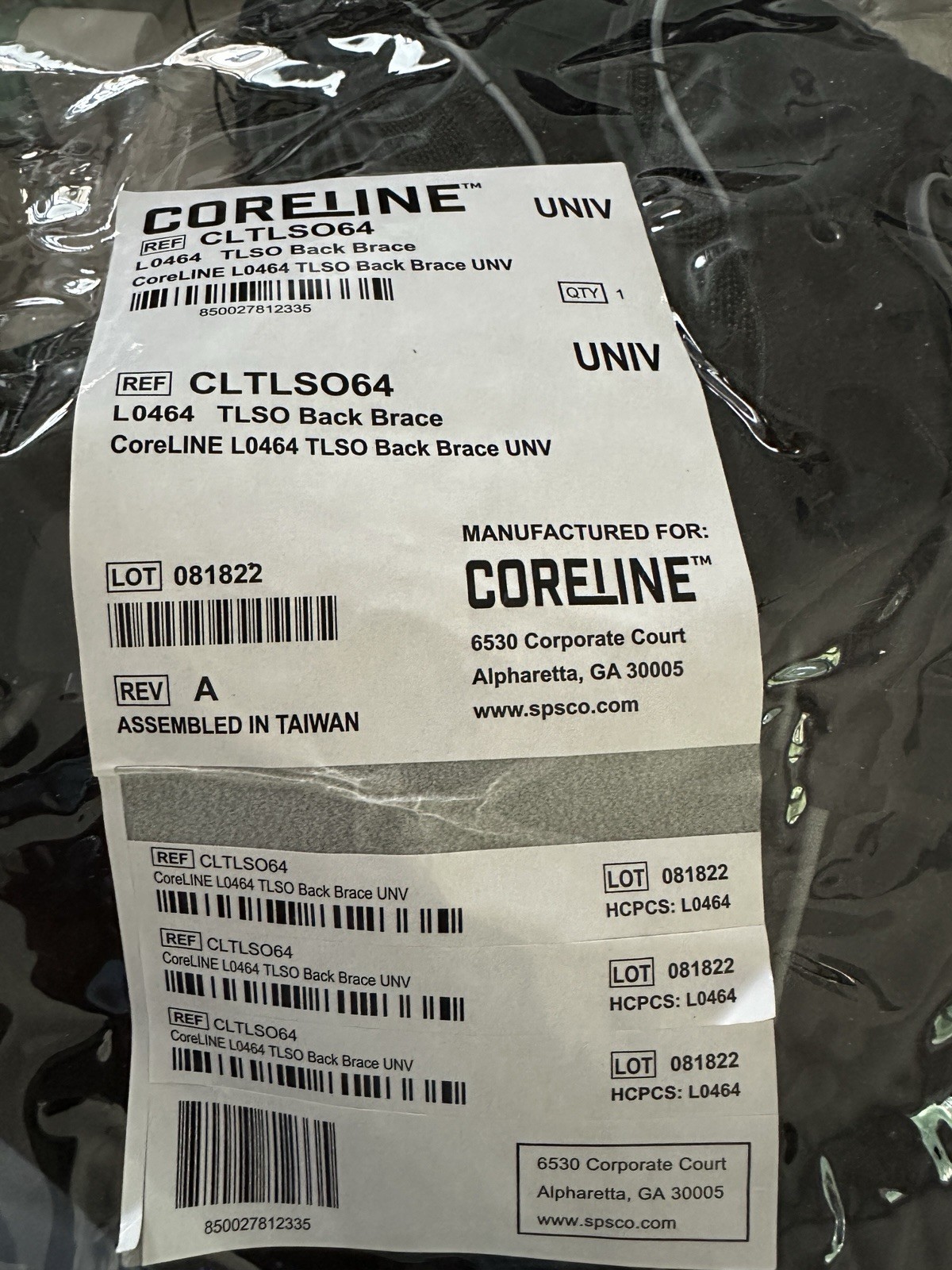CORELINE Lumbar Brace L0464 TLSO BACK BRACE Univ Adjustable S-3xl CLTLSO64 New