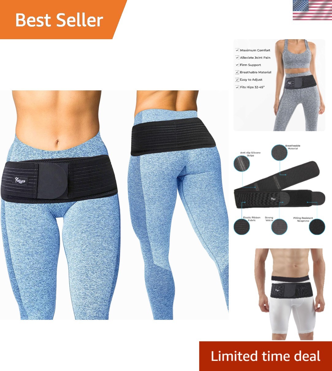 Adjustable SI Joint Support Belt for Men & Women – Relieves Sciatica Pain 30-45”