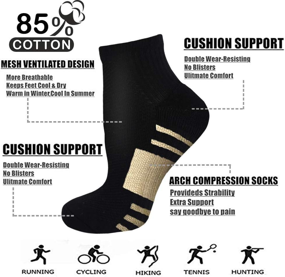 Copper Ankle Compression Socks – Low Cut Arch Small-Medium C01-10 Black