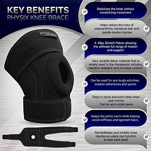 Physix Gear Knee Brace for Men & Women – Adjustable Patella Medium Black/Grey
