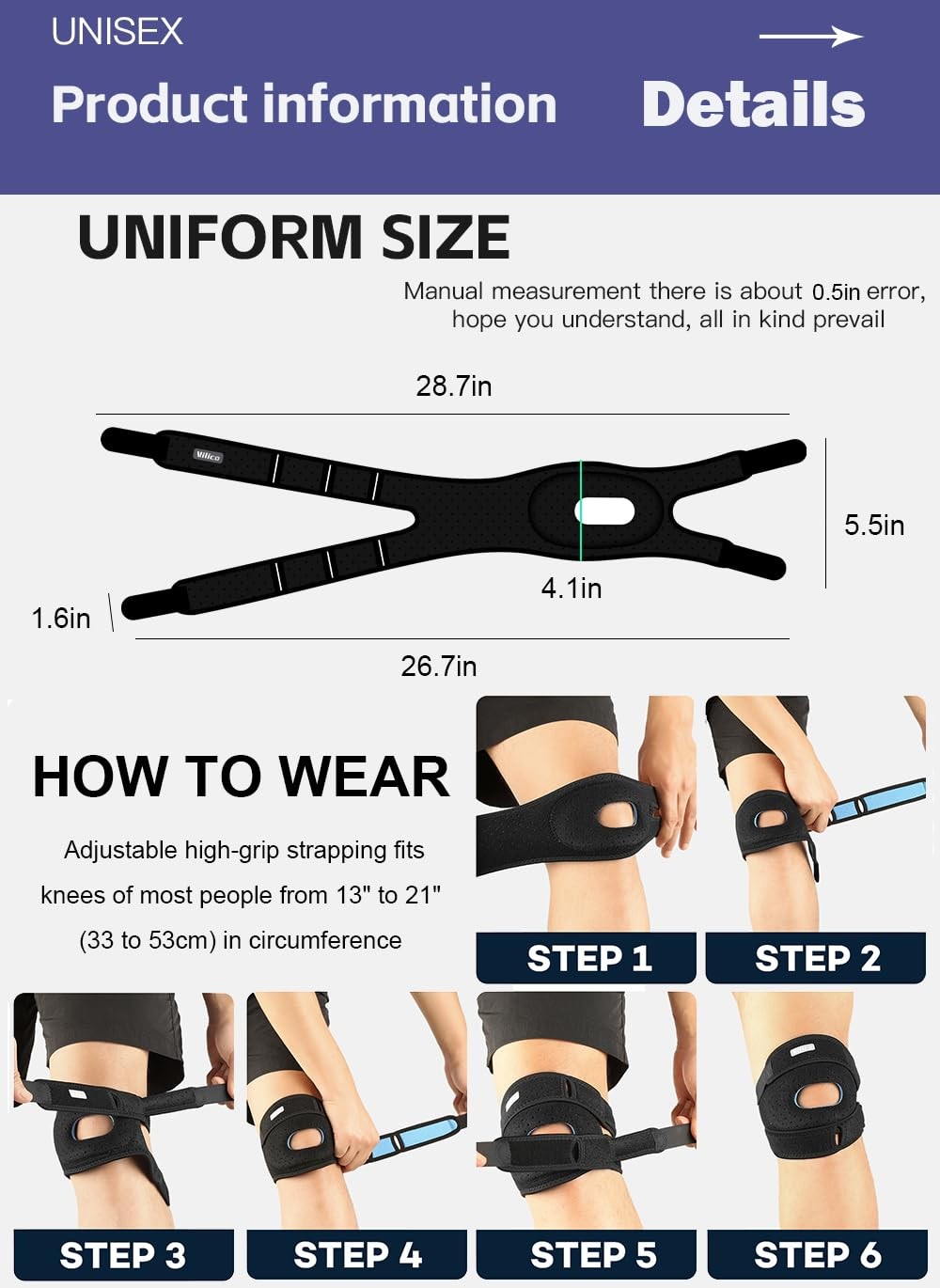 SUJAYU Knee Brace for Women Men Patellar Tendon Support Strap, One Size, Pink