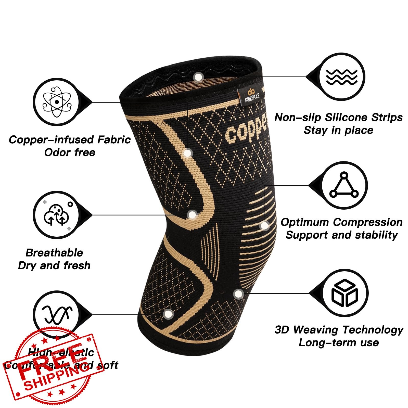 INDEEMAX Copper Knee Brace Medium 2 Pack