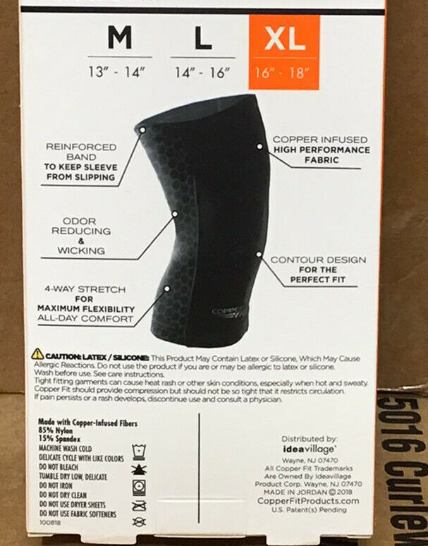 Copper Fit Compression Knee Sleeve Size XL Black