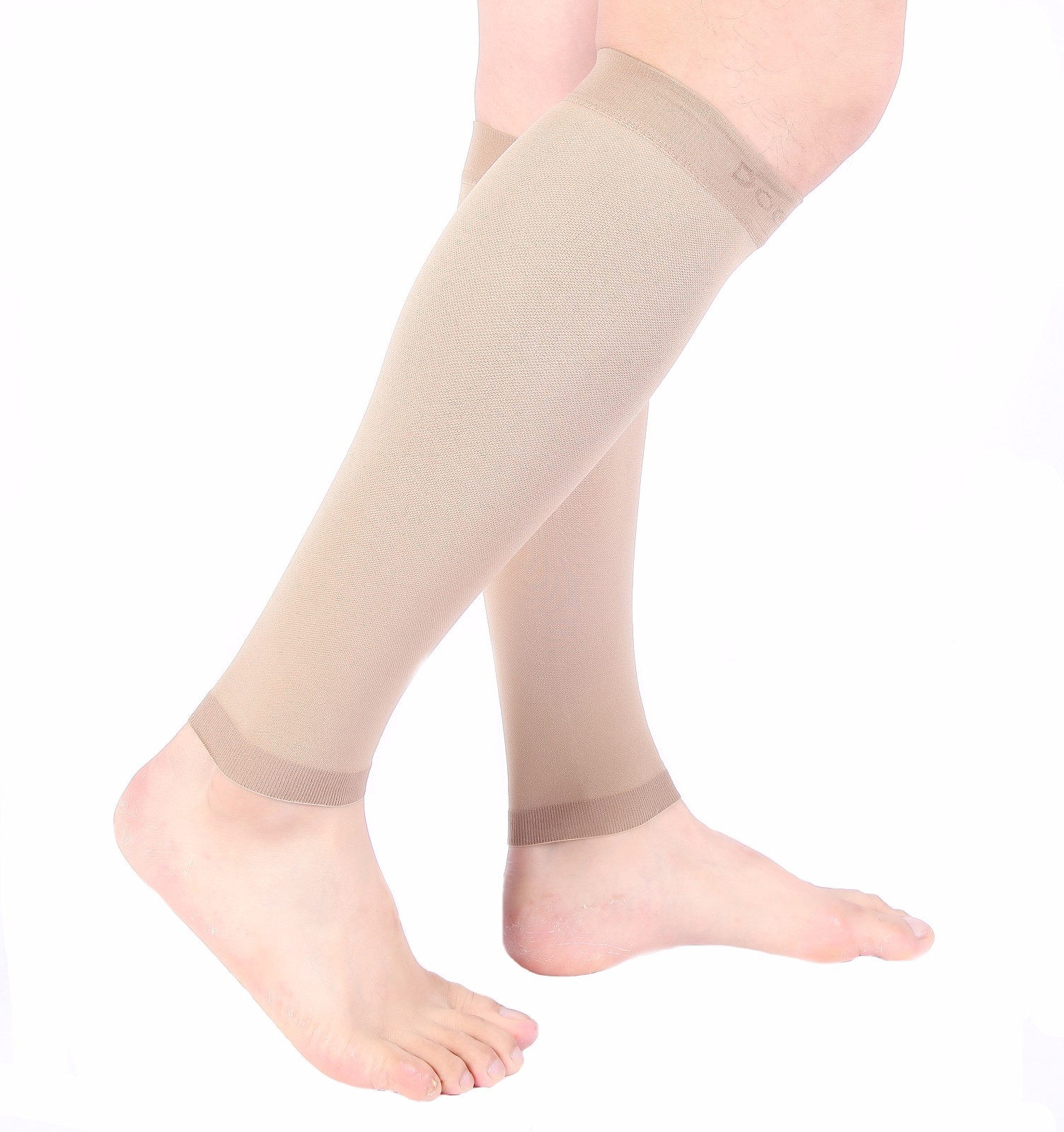 Calf Compression Sleeve Doc Miller 20-30mmHg Recovery Varicose Veins TAN SKIN