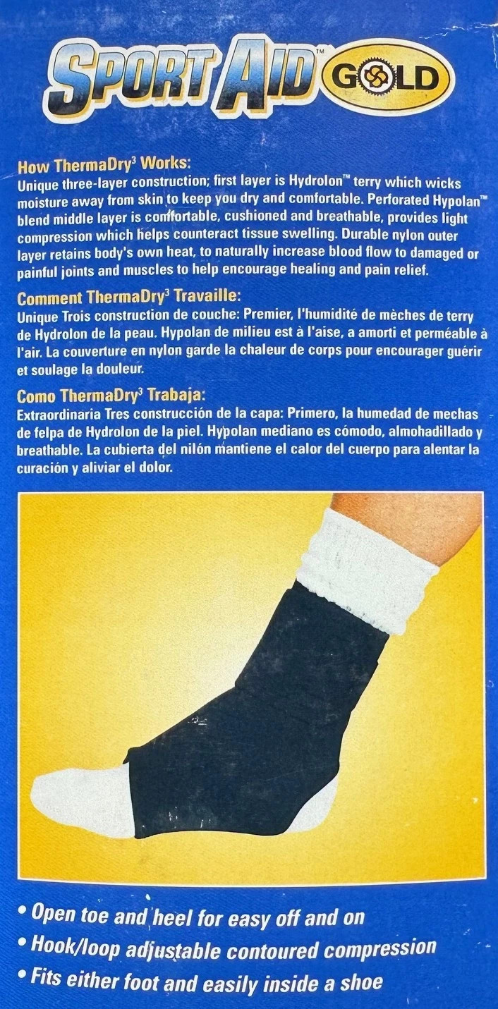 Sport Aid GOLD ThermaDry3 Ankle Wrap Large Black FREE SHIPING NEW