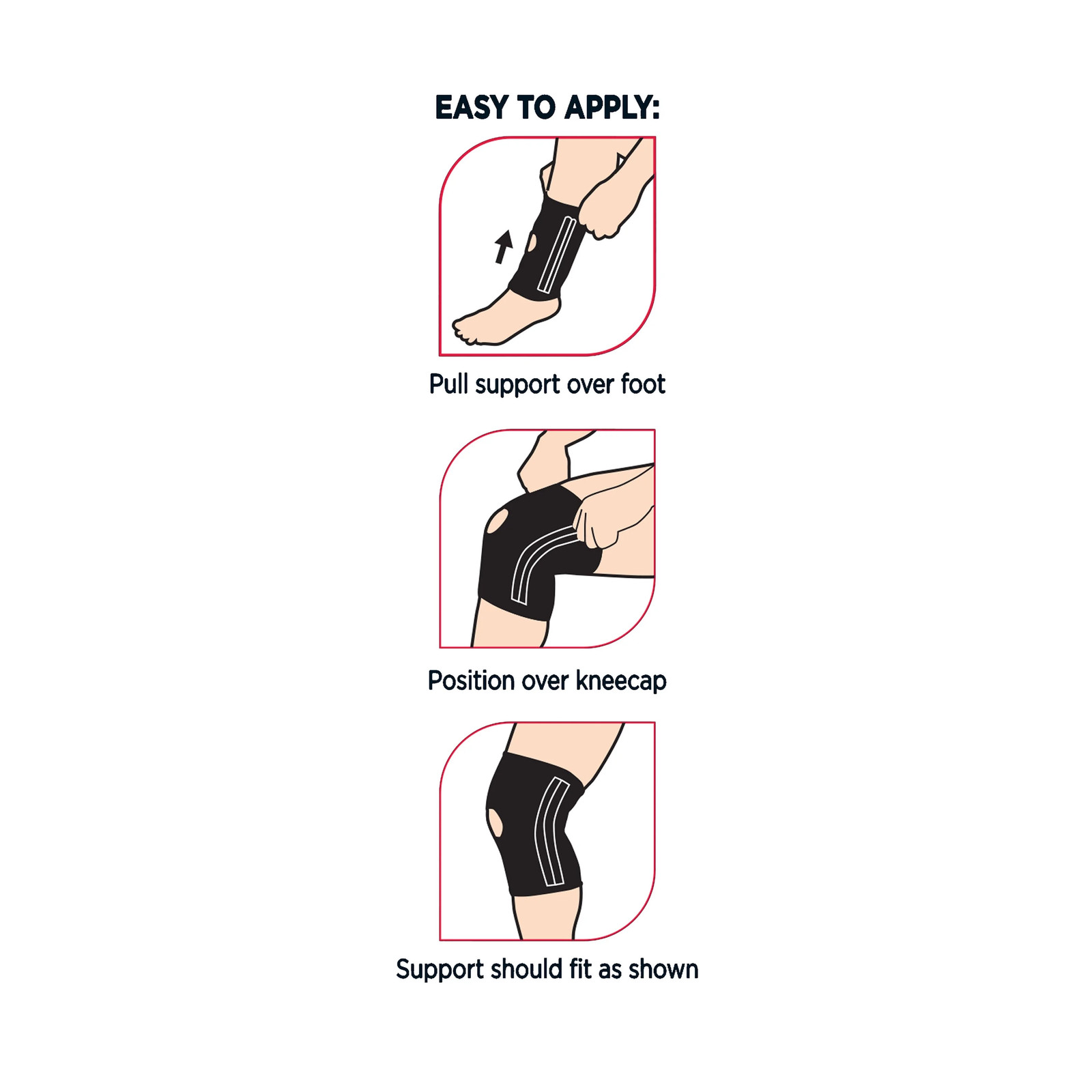 3 pack) Elastic Knee Stabilizer, Black, L/XL