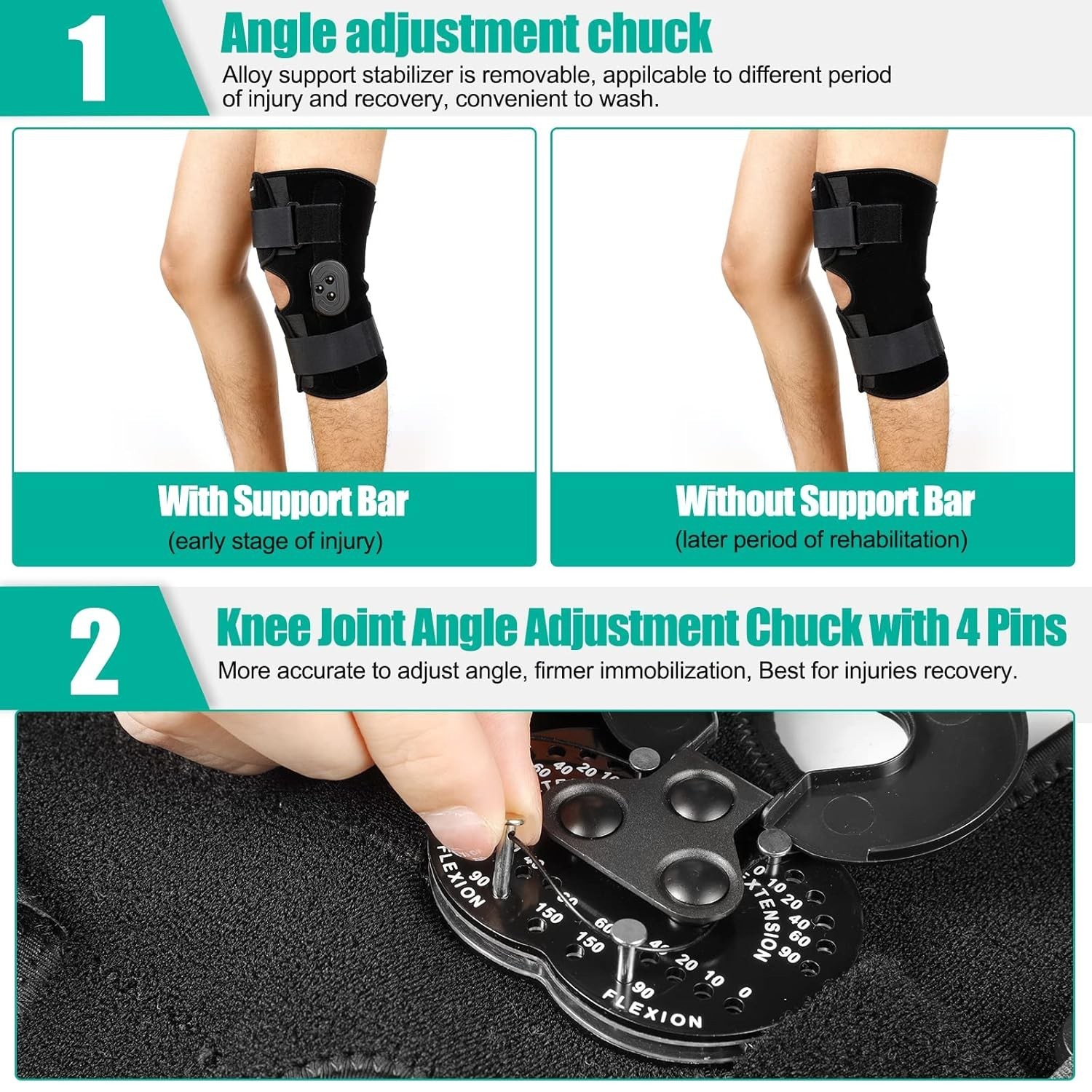 Hinged Knee Brace, Knee Immobilizer with Locking Dials, Medical ROM Knee Brace