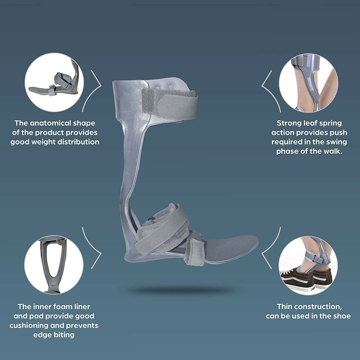 Foot Drop Splint With Liner, Grey, Left, Medium Anatomical design