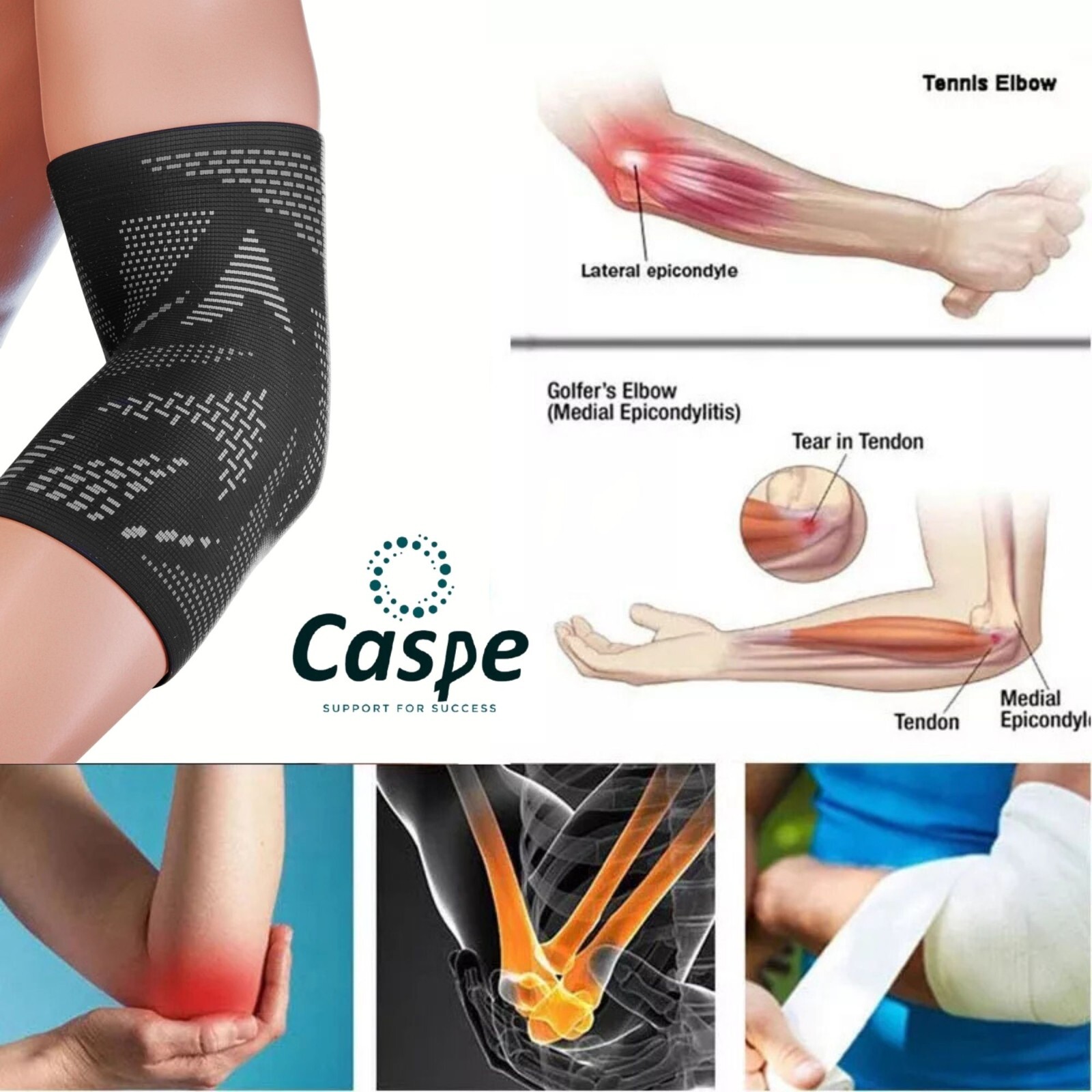 Caspe 2 Pack Elbow Brace for Tendonitis Sleeve Arthritis Tendonitis Joint Pain
