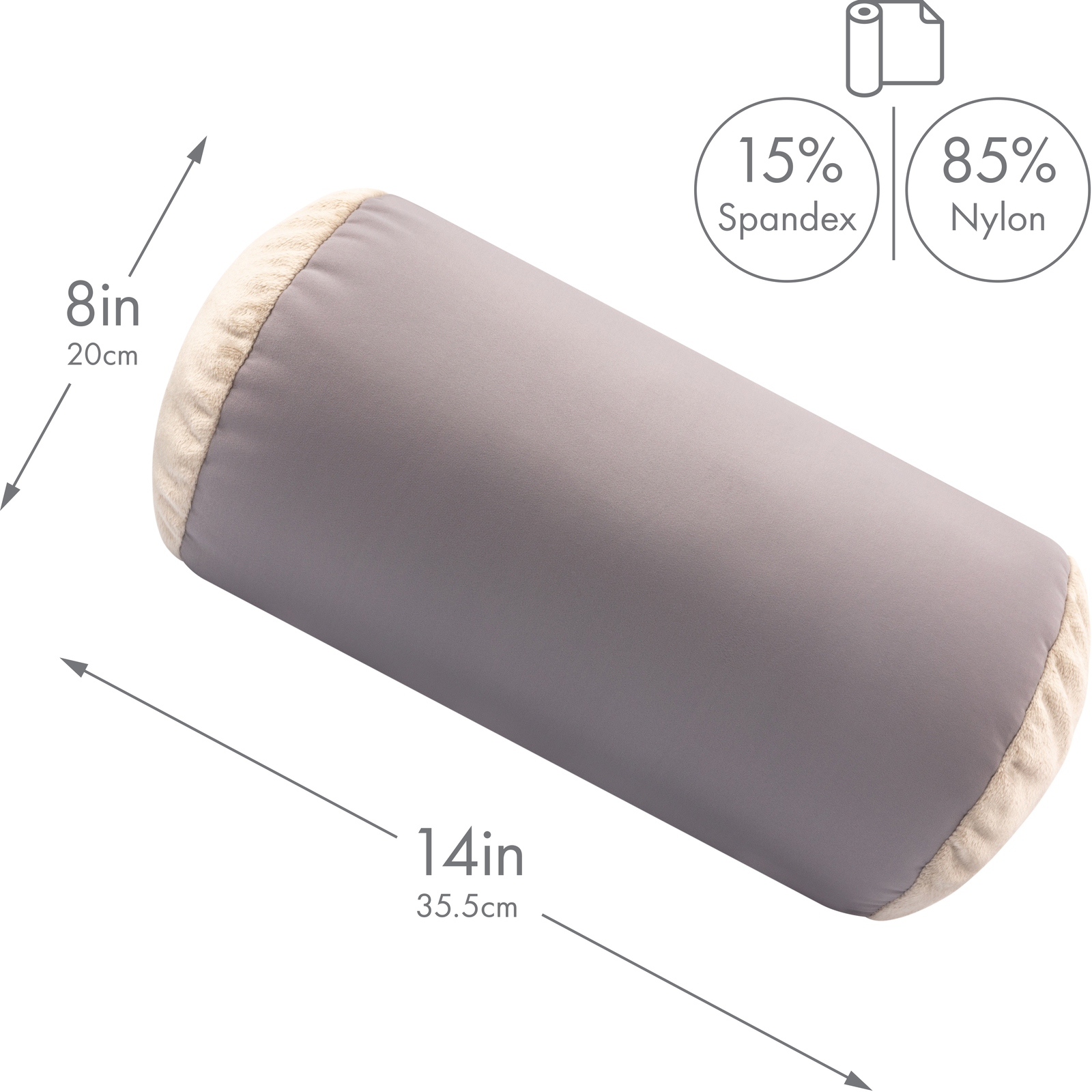 Microbead Bolster Neck Roll Pillow – Silky Feel, 14″ x 8″, Stone Grey