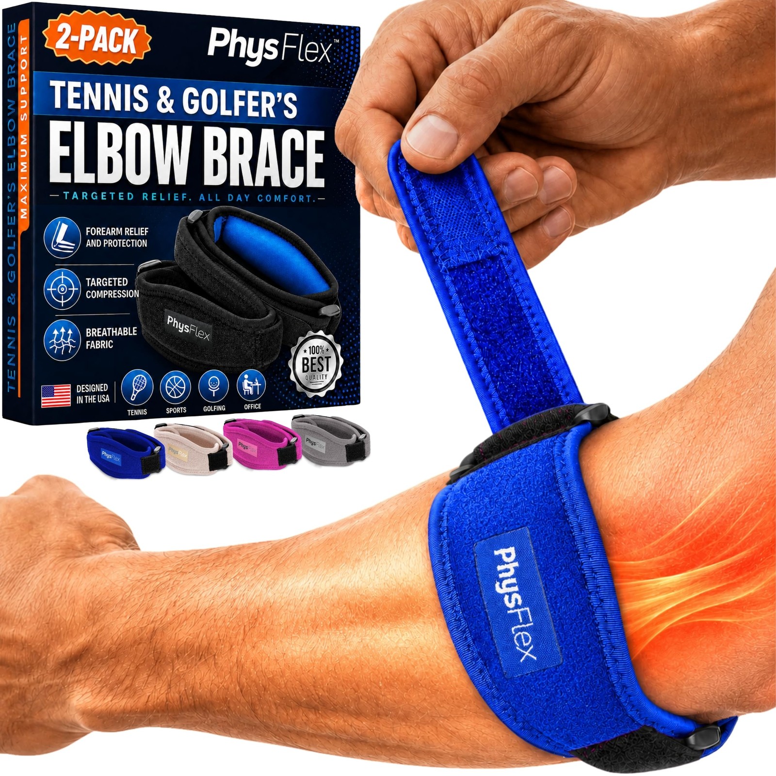 2Pack Elbow Brace for Men & Women, Adjustable Tennis & Golfer’s Elbow Support…