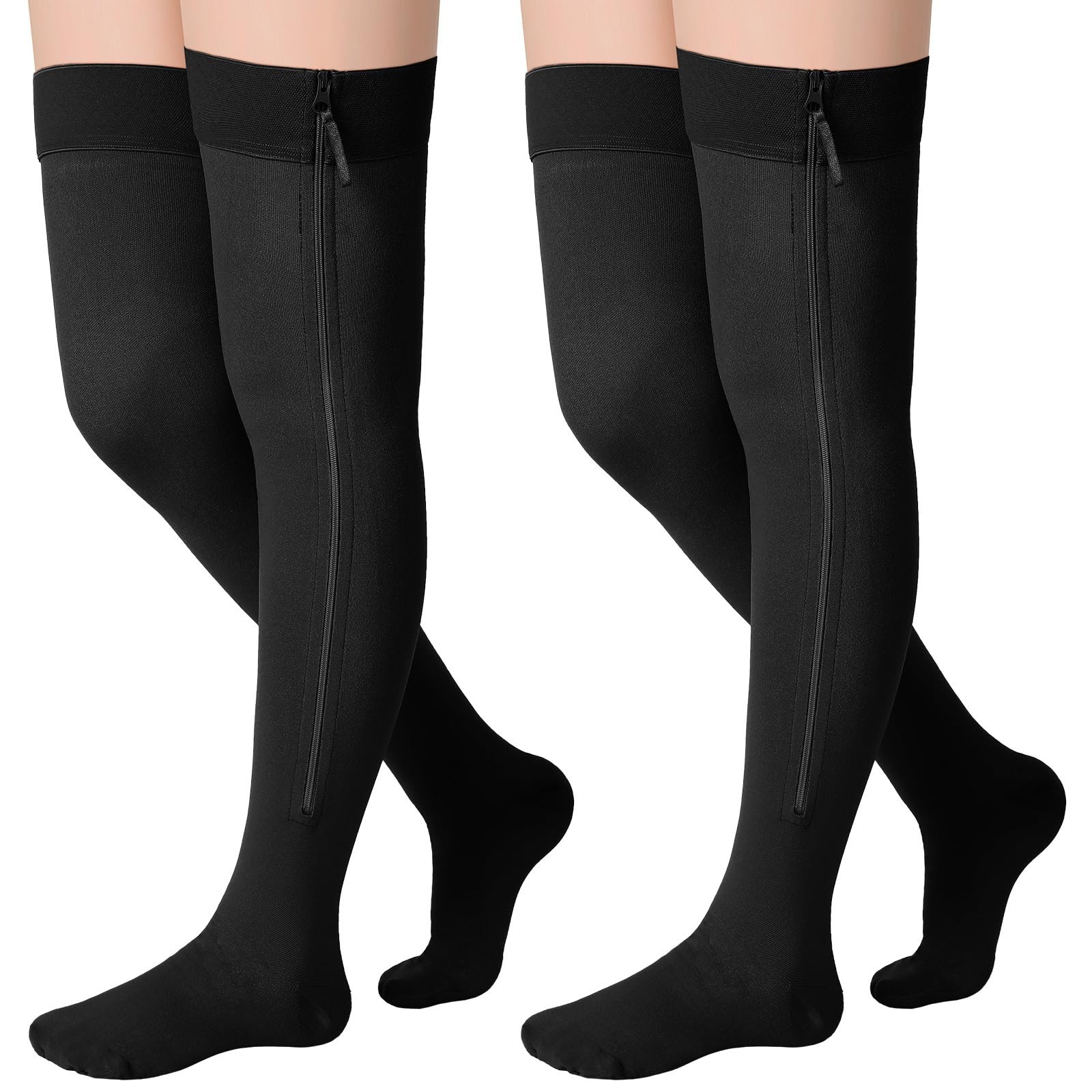 Sosation 2 Pairs Zipper Compression Socks Thigh High 20-30 Mmhg Compression Sock