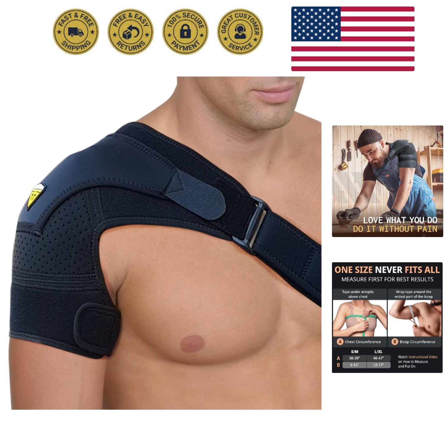 Shoulder Brace for Torn Rotator Cuff for Men and Women – 4 Sizes – Support & …