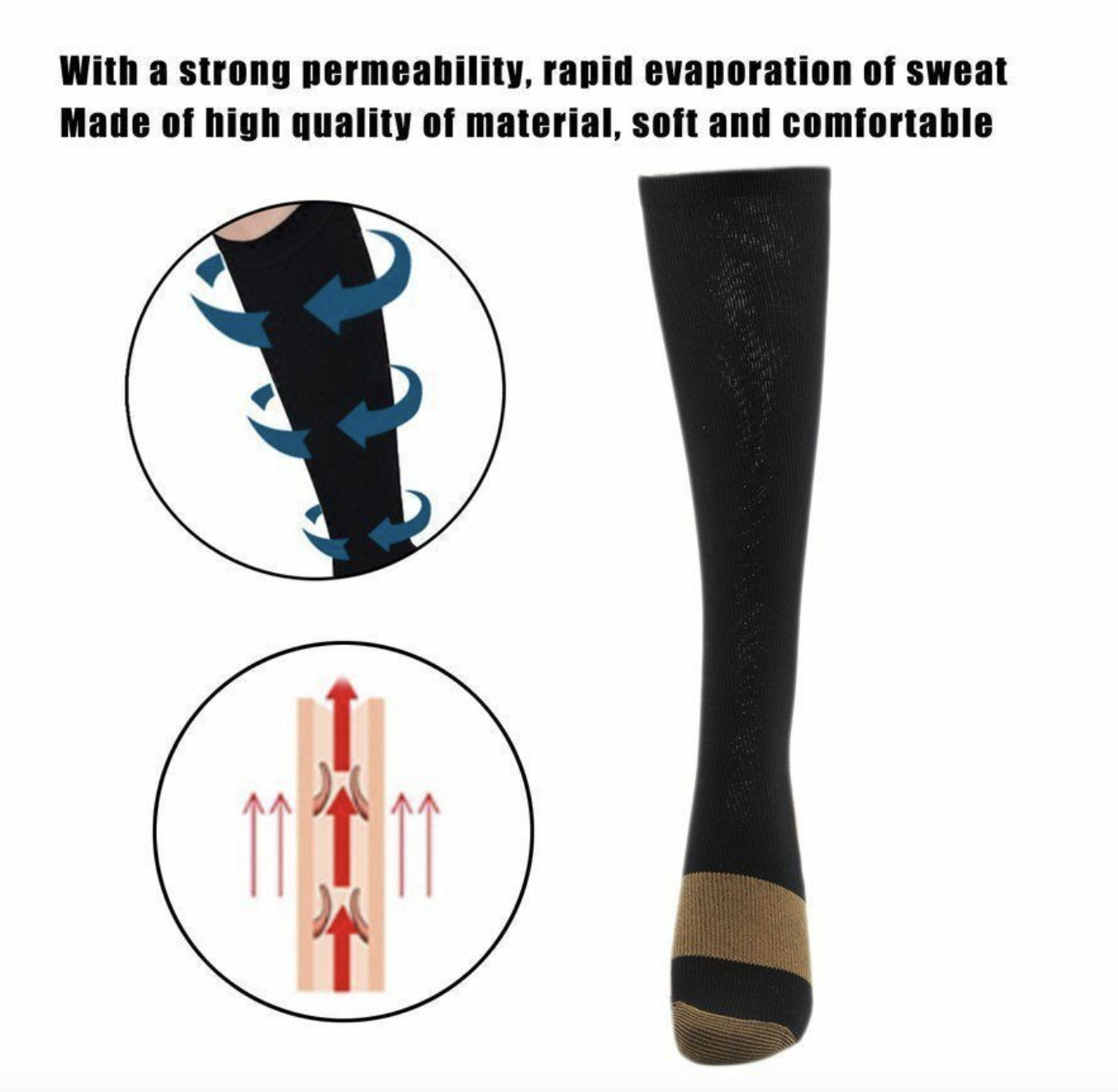 6 Pairs Copper Compression Socks 20-30mmHg Graduated Support Men & Women S-XXL