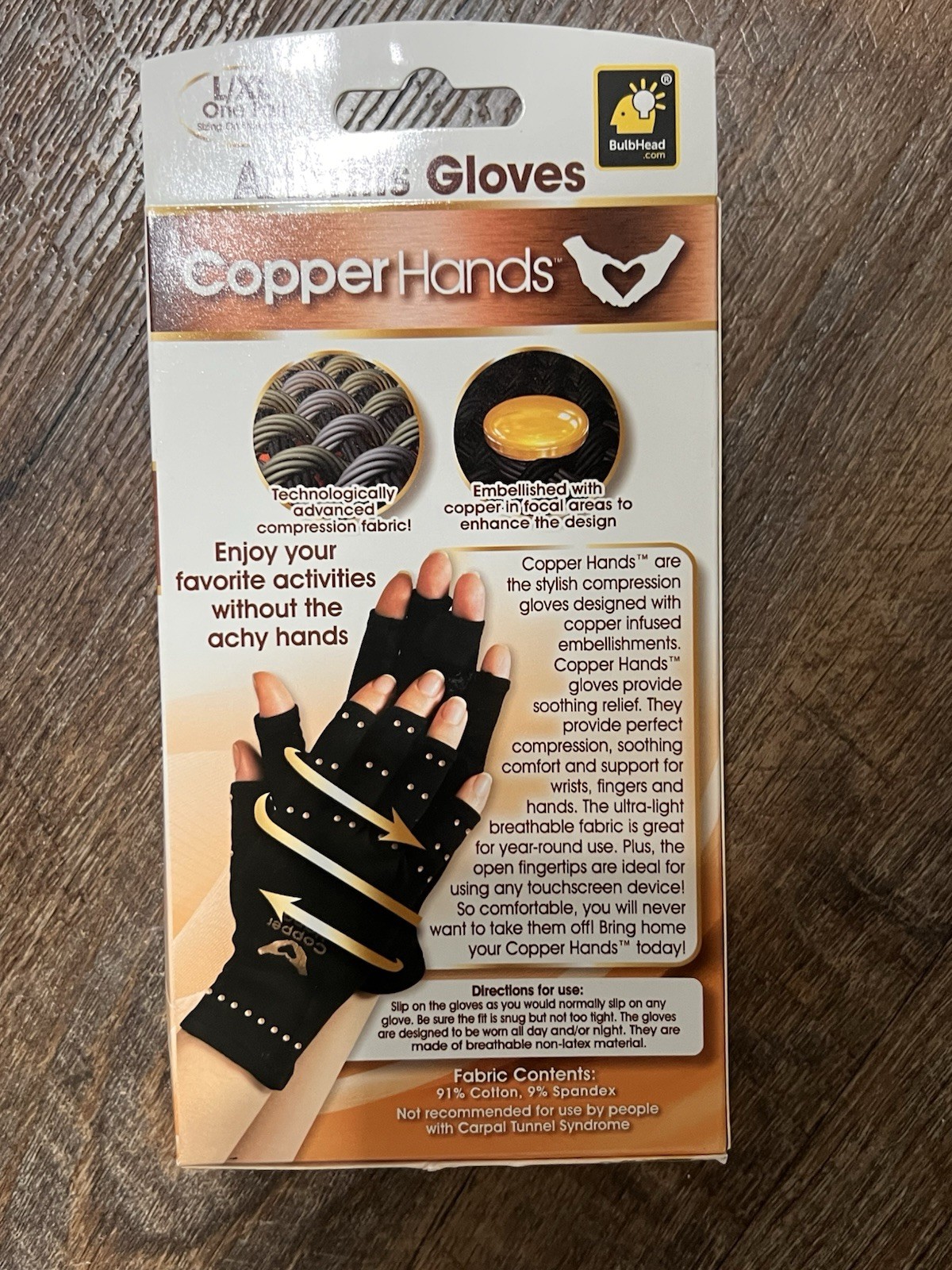 Copper Hands Arthritis Compression Support Gloves, L/XL Men or Women NIB (N3)
