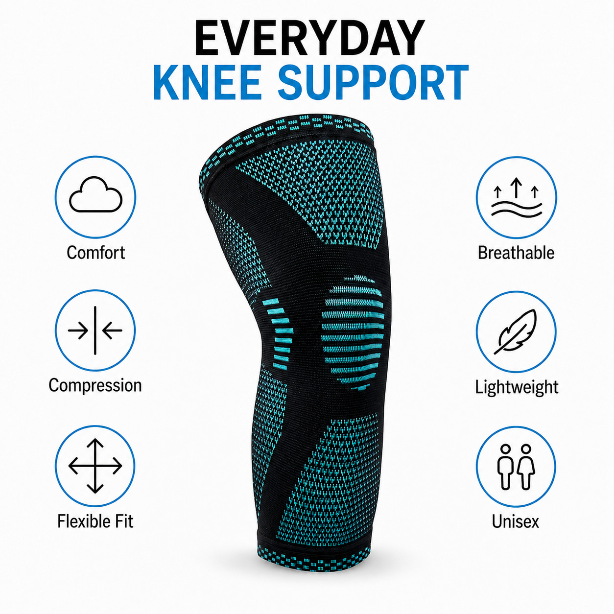 POWERLIX Knee Brace Compression Sleeve Support Men Women Running Gym Medium Teal