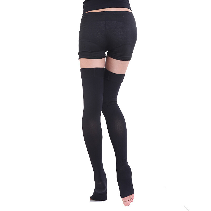 Open Toe Thigh High Compression Stockings Graduated Support 23-32 mmHg Firm Hose