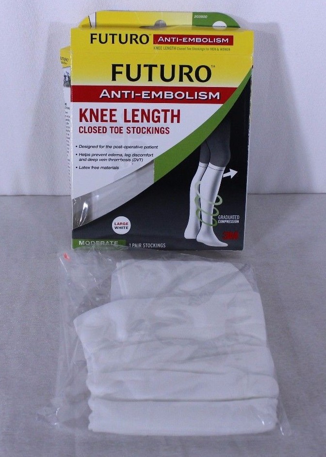 Futuro Anti-Embolism Stockings Knee Length Closed Toe White Lrg Moderate 203500