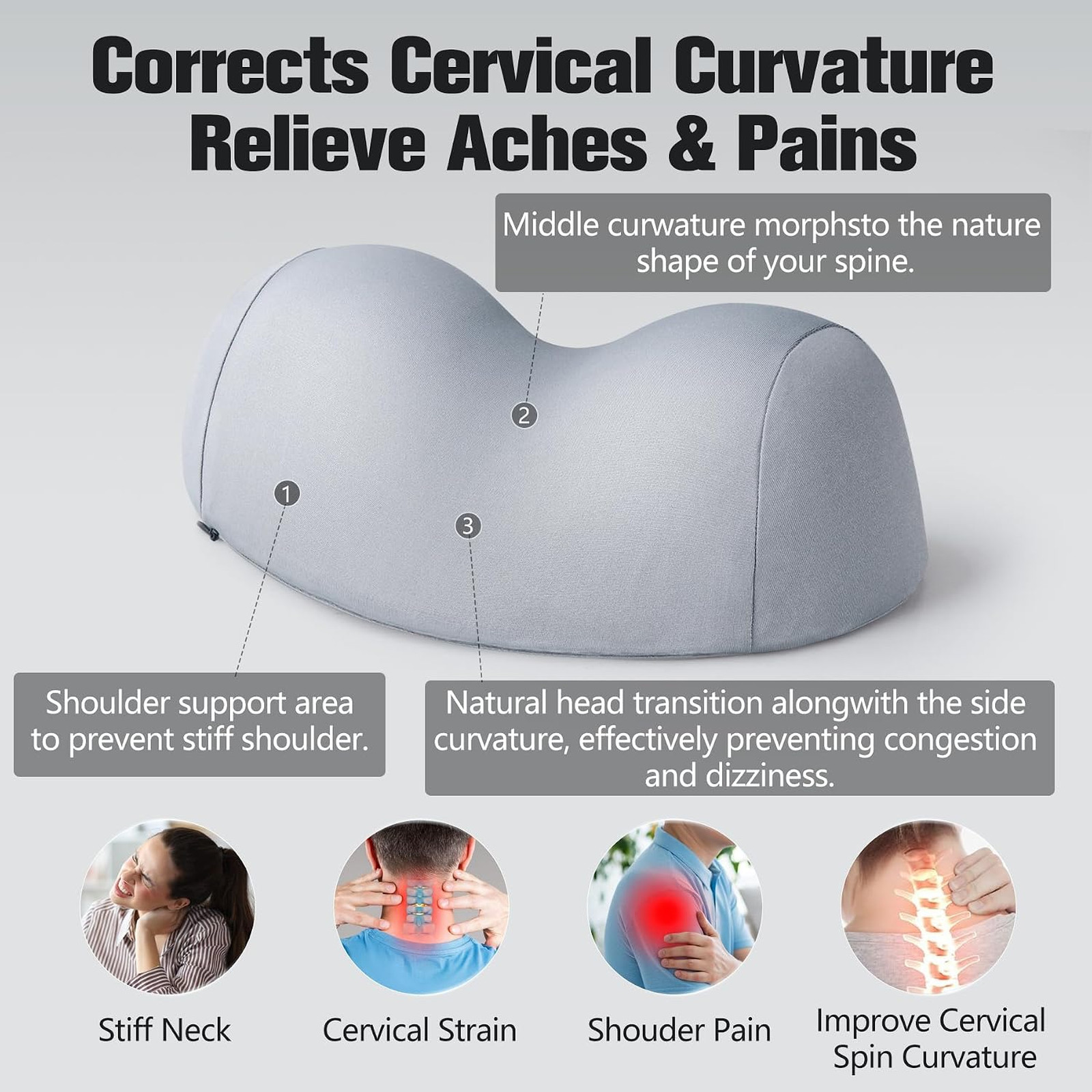 Small Neck Stretcher Pillow for Pain Relief, Cervical Traction Device, Memory