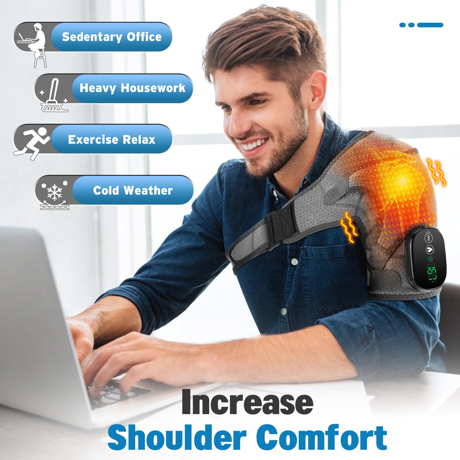 Electric Heated Shoulder Massager Brace with Vibration Therapy Joint Pain Relief